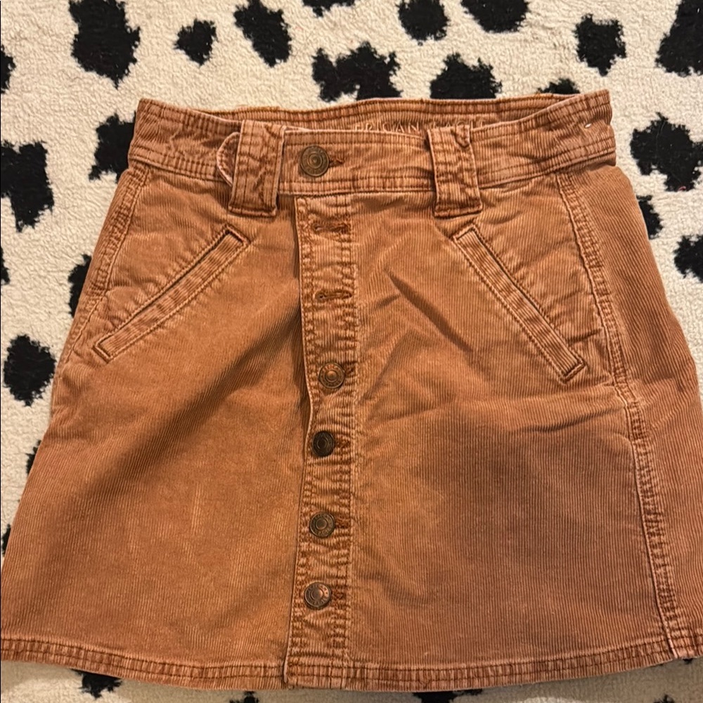Brown Corduroy Button-Front Skirt